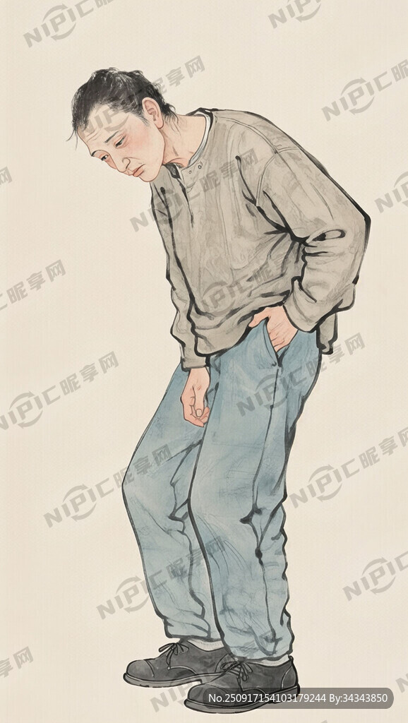 人物全身站立 体态微驼背