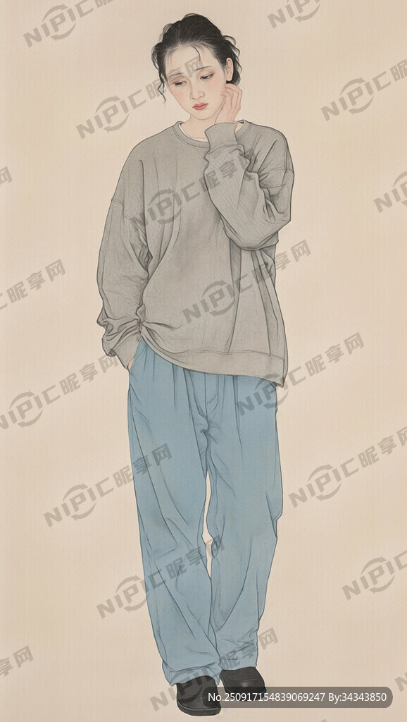 人物全身站立 眼袋下垂