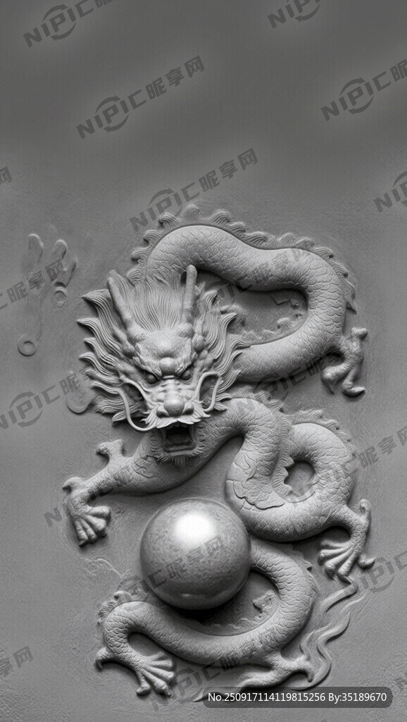 浮雕灰度图 龙戏珠 无祥云