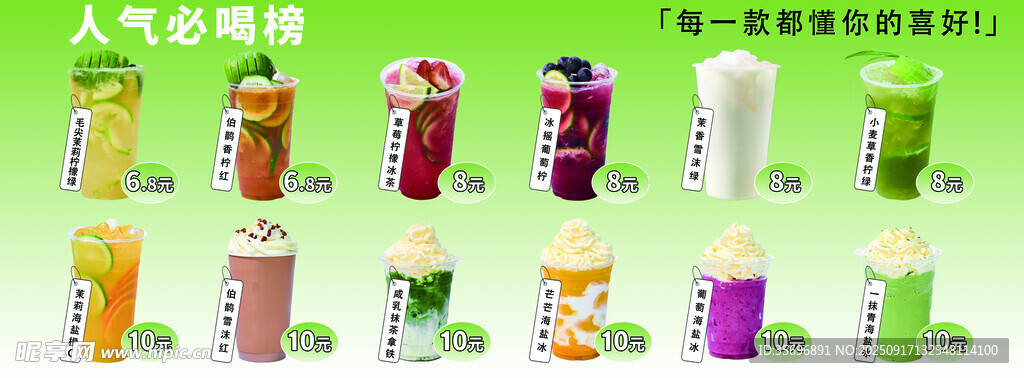 多样人气奶茶饮品展示