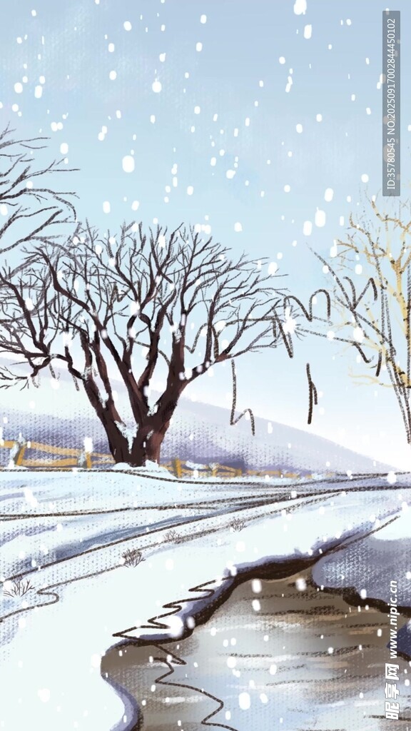冬日雪景中的静谧小溪