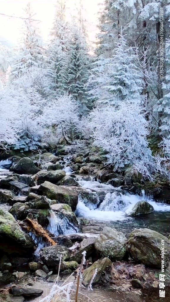 冬日溪流雪景图
