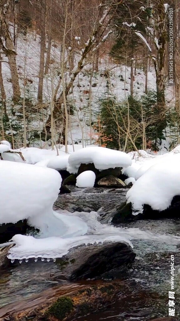 冬日溪流雪景图