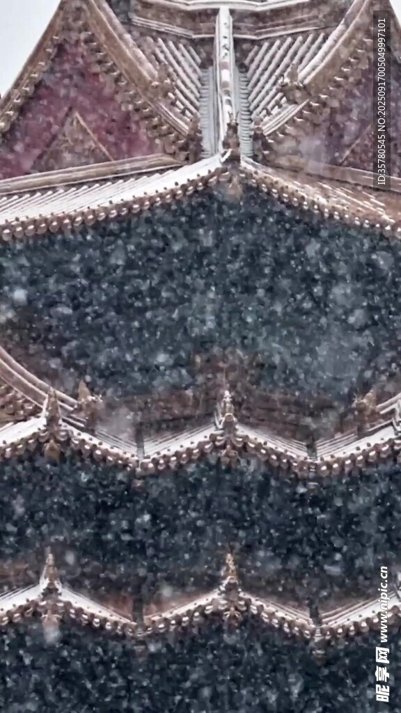 雪覆古建筑屋顶之美