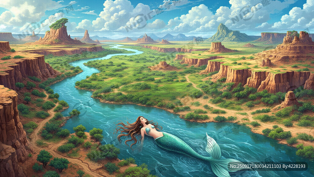 美人鱼躺在长河 绿洲 画面开阔