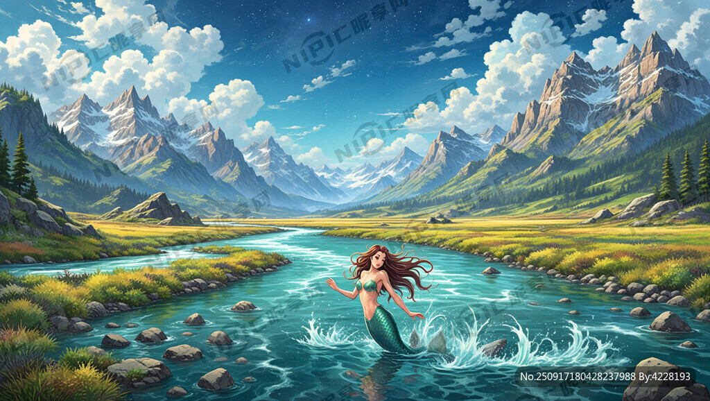 美人鱼在长河戏水 画面开阔