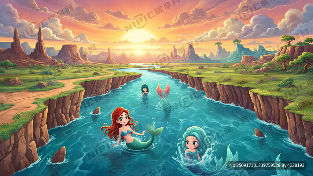 美人鱼在长河戏水 画面开阔