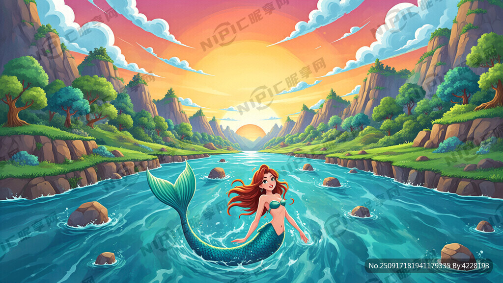 美人鱼在长河戏水 画面开阔