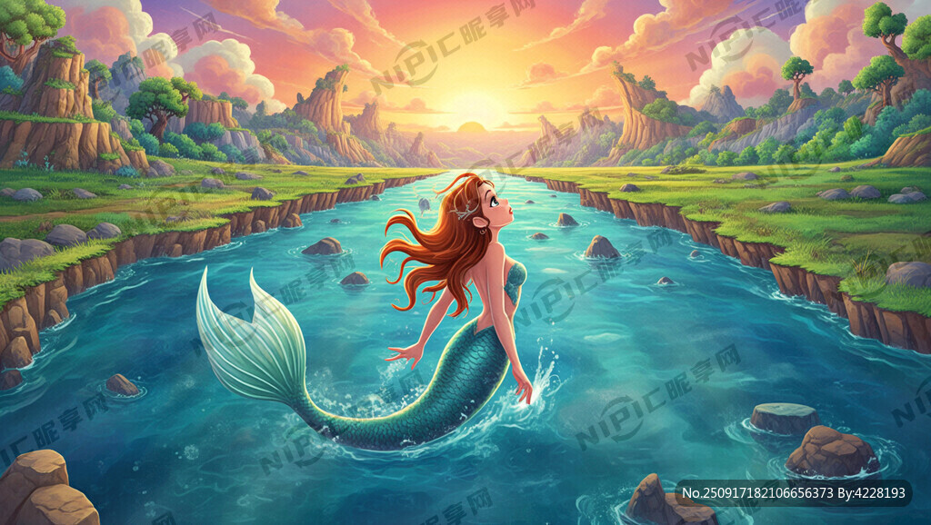 美人鱼在长河戏水 画面开阔