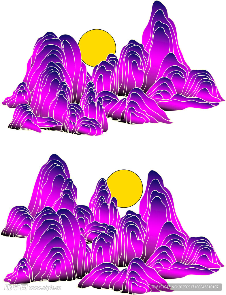 梦幻紫色山峦与落日景象