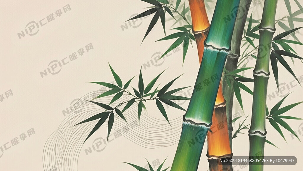 国画 彩色 竹笋画 竹子 面条