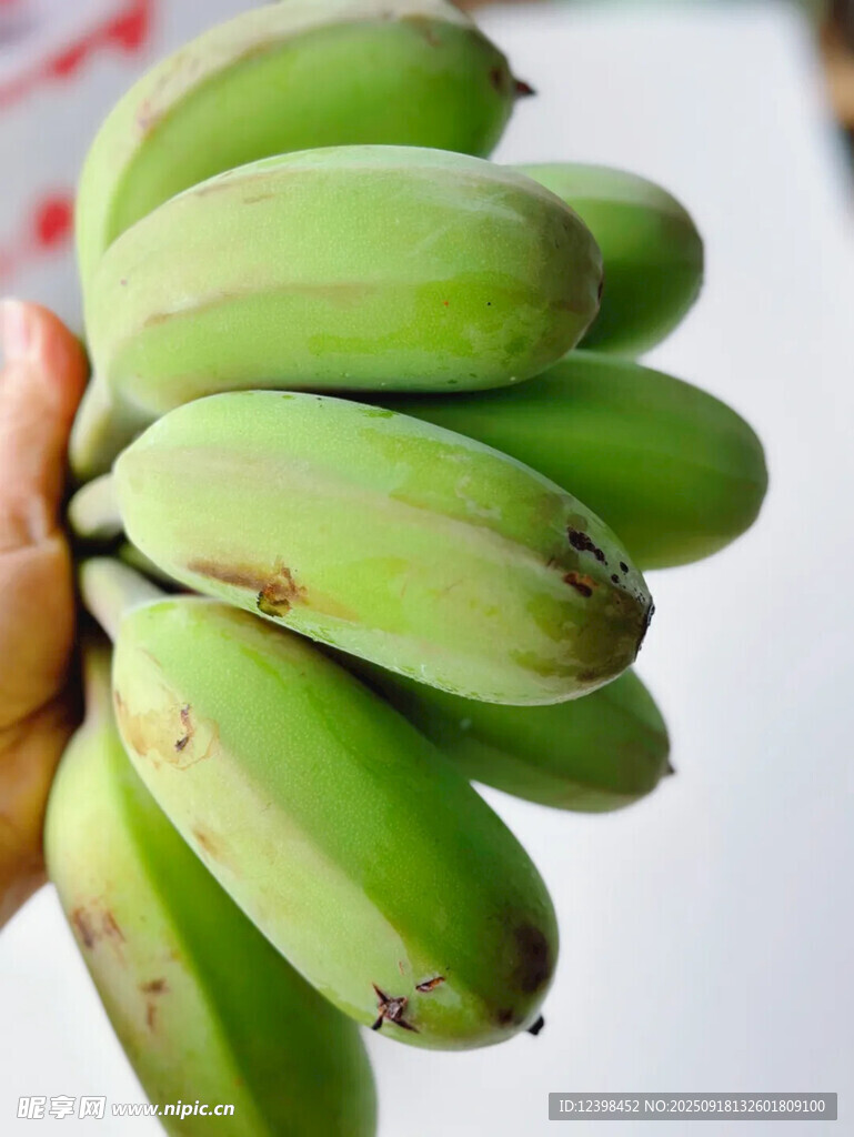 手持青绿未熟香蕉