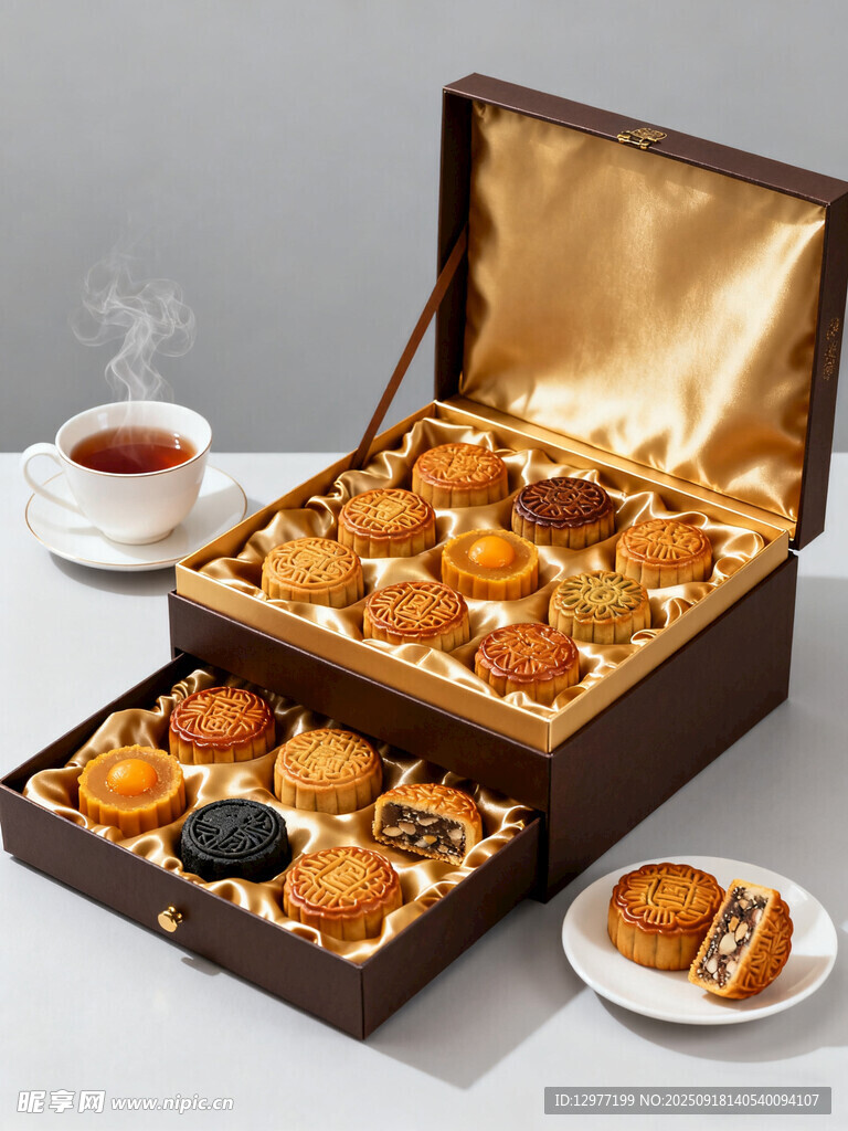 精美中式糕点月饼礼盒展示