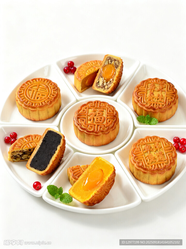 多样中式糕点月饼拼盘展示