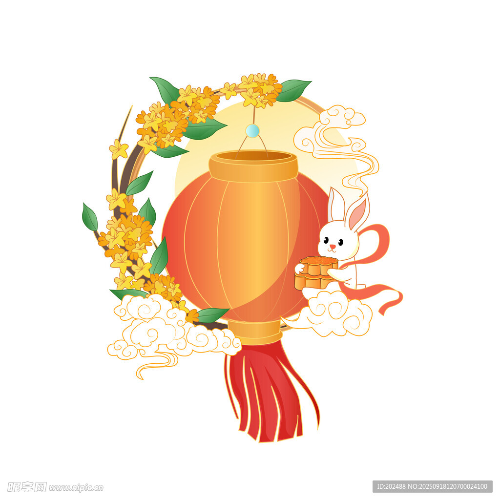 中秋节盘灯笼的玉兔装饰