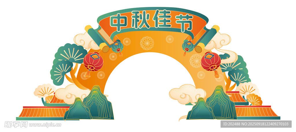国潮中秋节美陈装饰边框