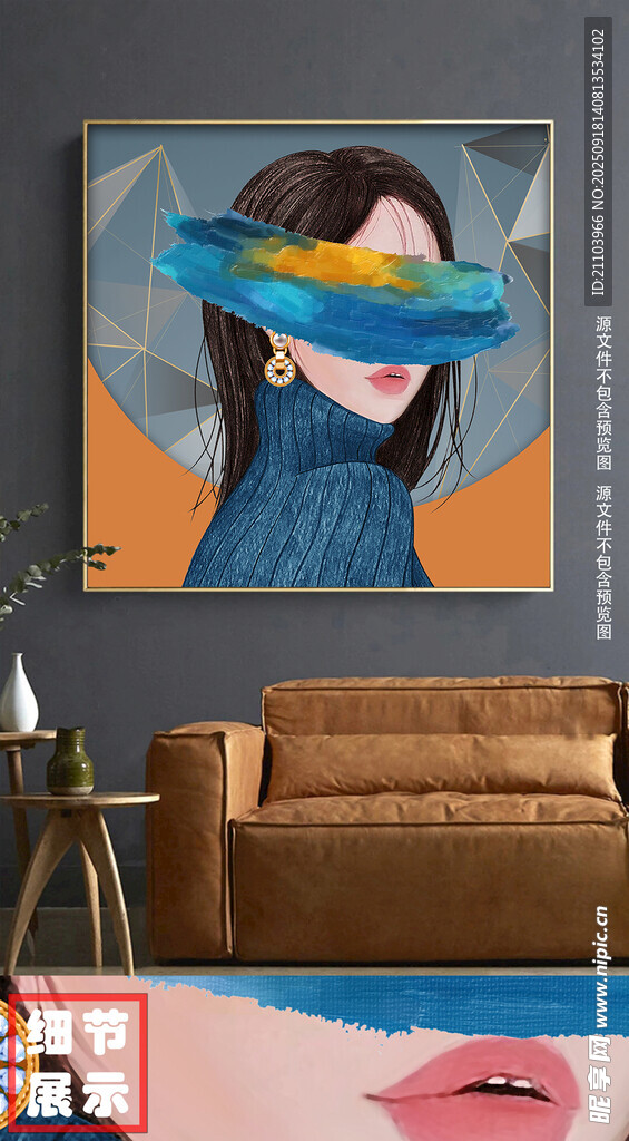 现代抽象高端手绘人物装饰画