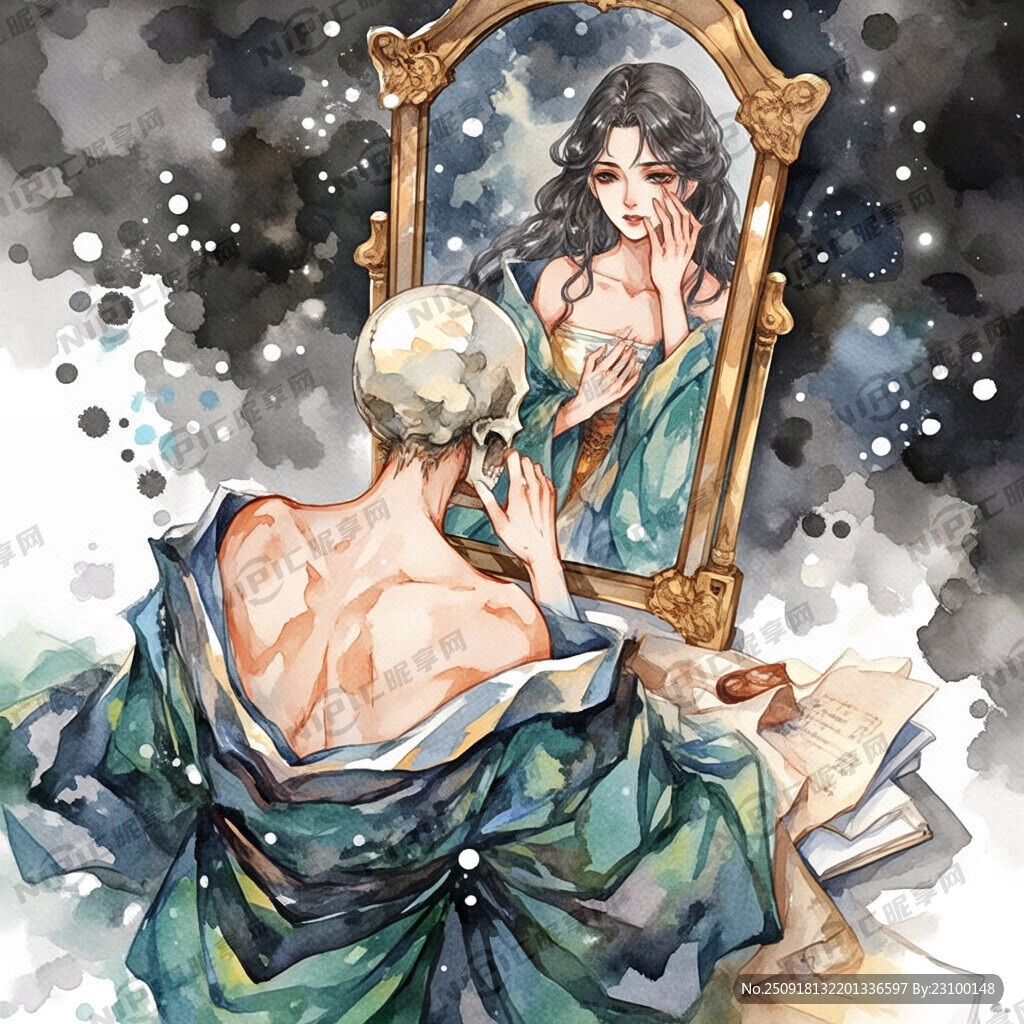 水彩画俯视视角明显的光影光斑水