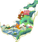 国潮风中式山水荷花插画