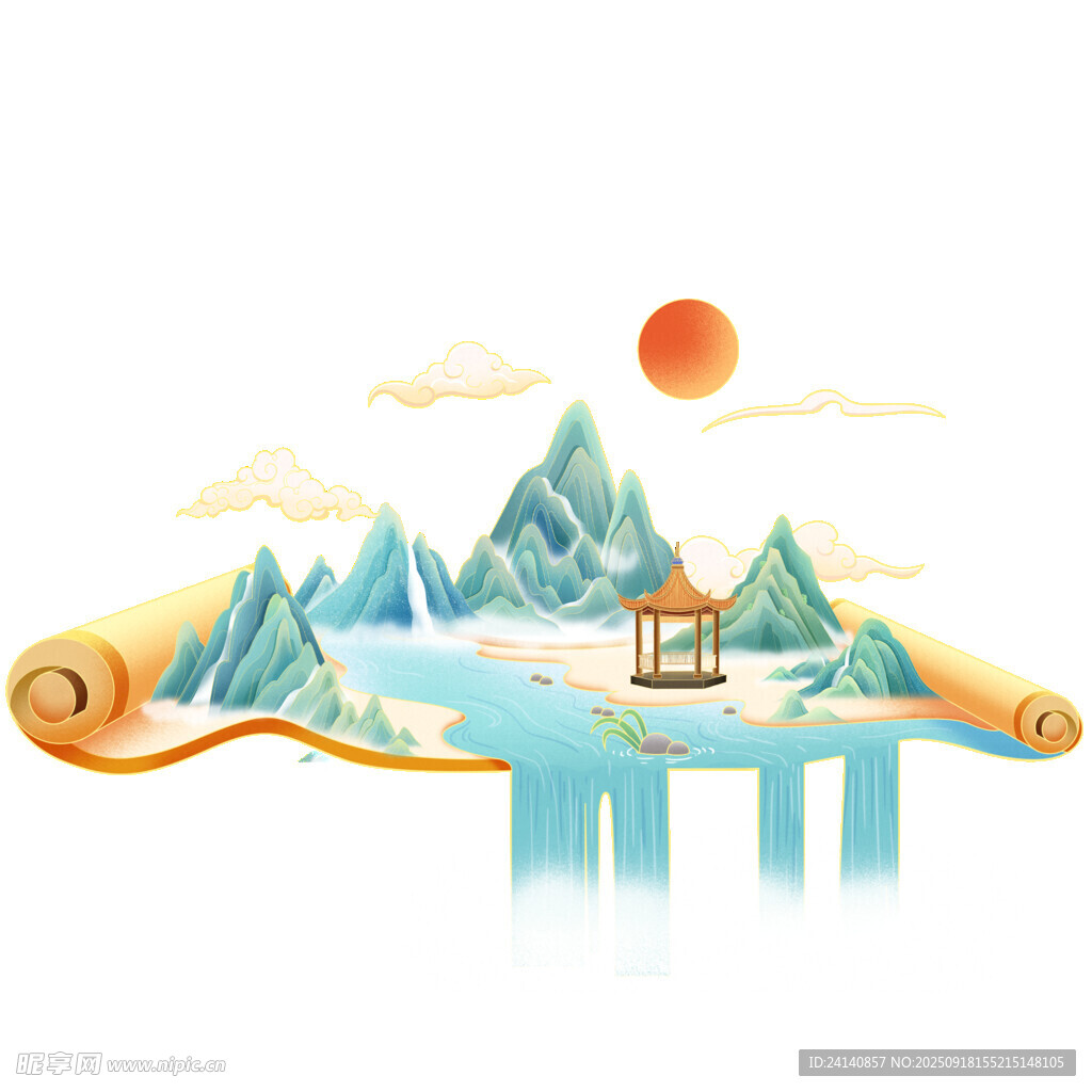 水墨山水画卷中的古韵风景