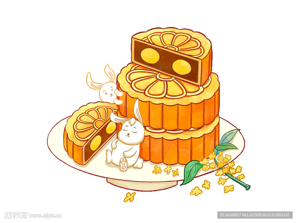 中秋桂花月饼与玉兔