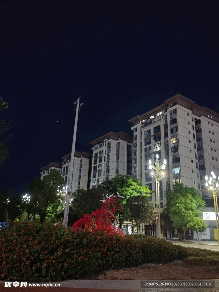 夜晚城市居民区景观