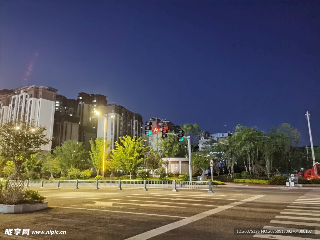 城市夜景中的街道与建筑
