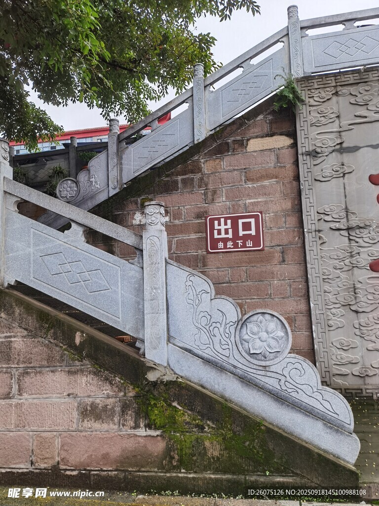 中式石栏杆古建筑景致