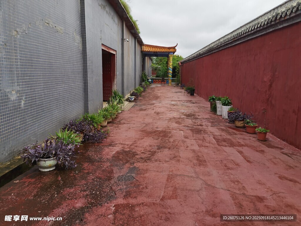 古巷红墙静谧庭院景致