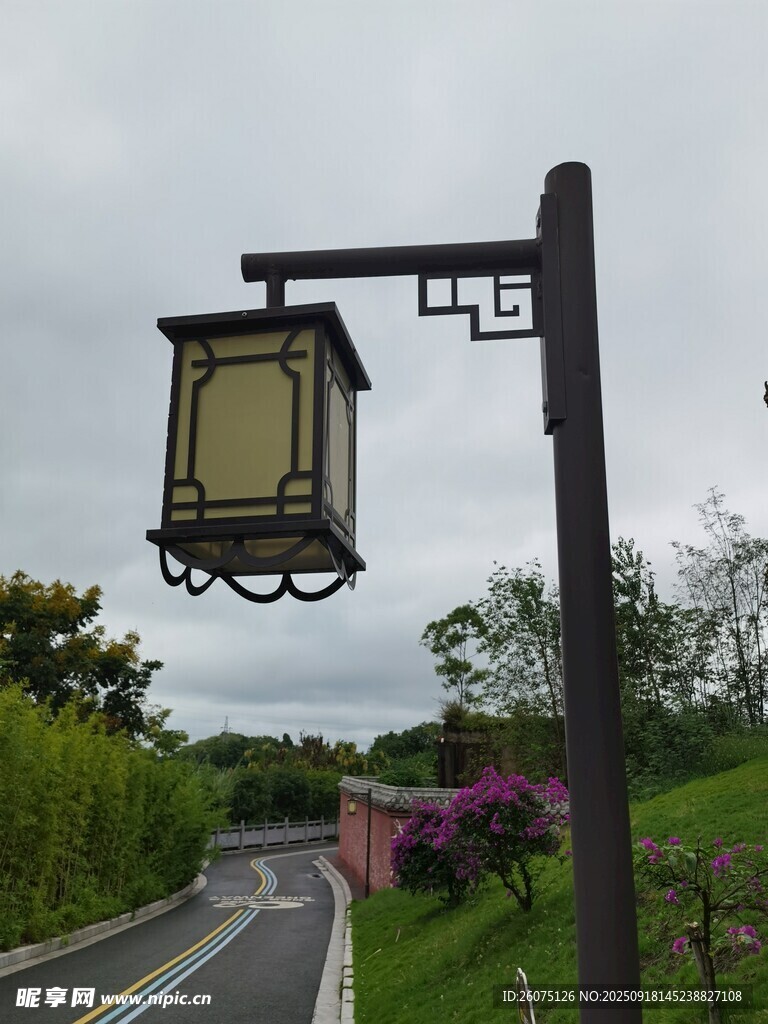 中式路灯装点蜿蜒道路