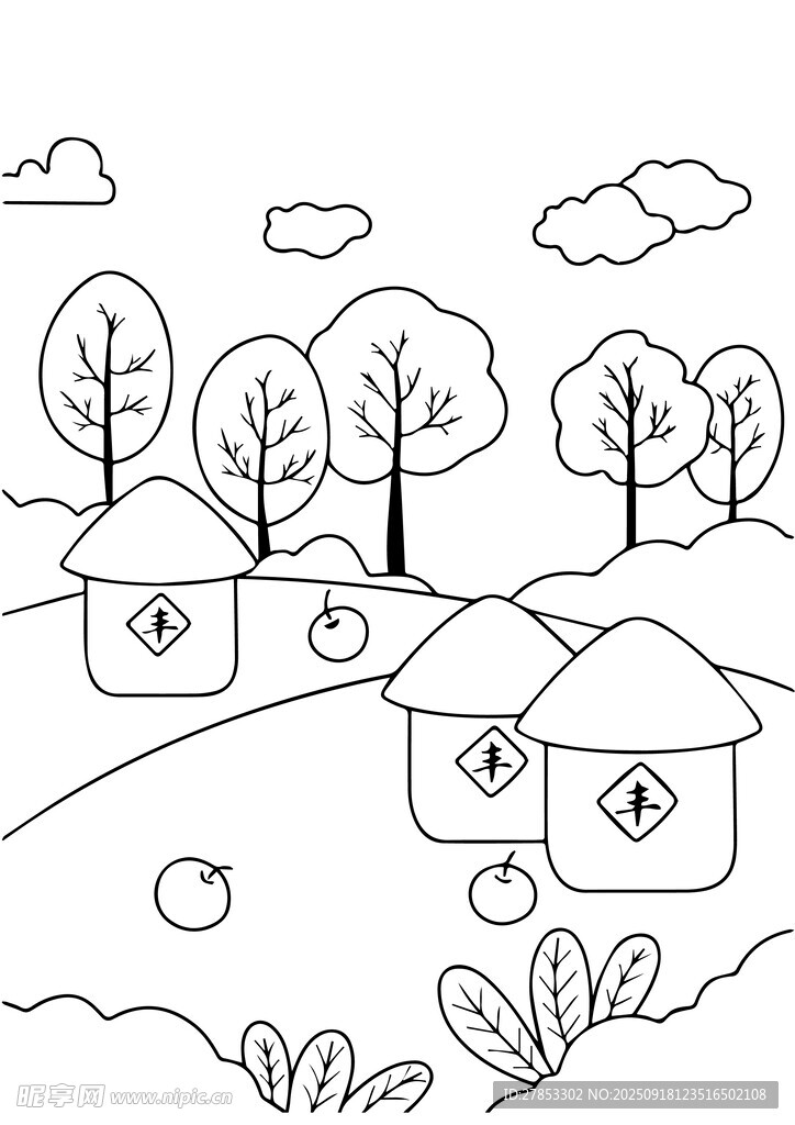 卡通风格森林小屋简笔画手抄报