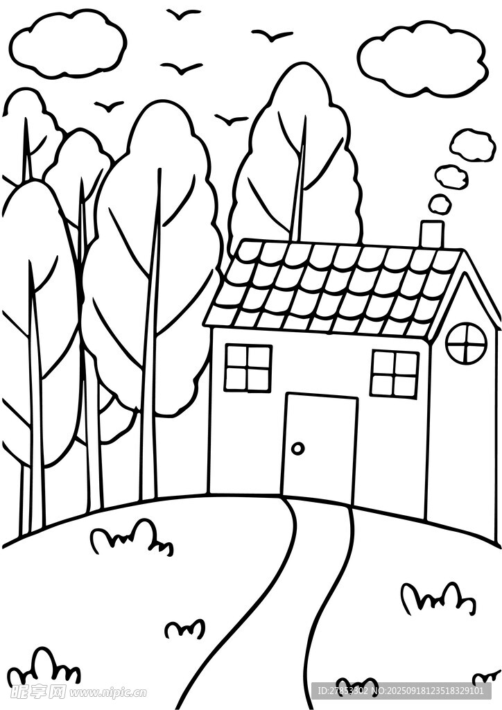 乡村小屋风景简笔画手抄报