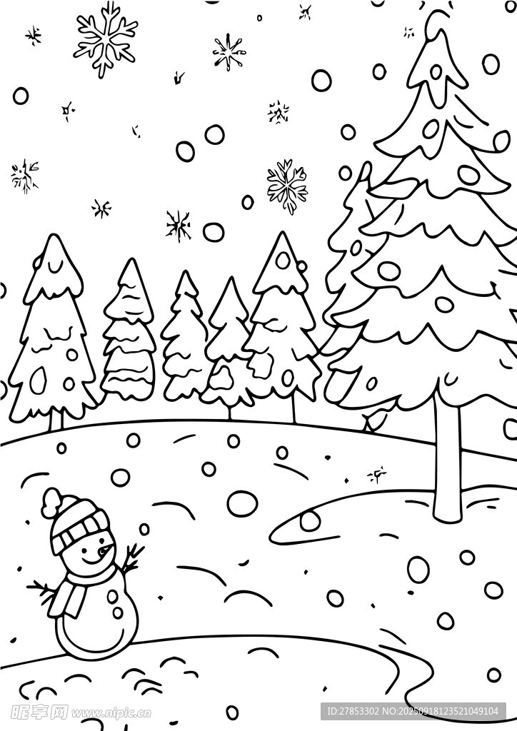 冬日雪景中的可爱雪人