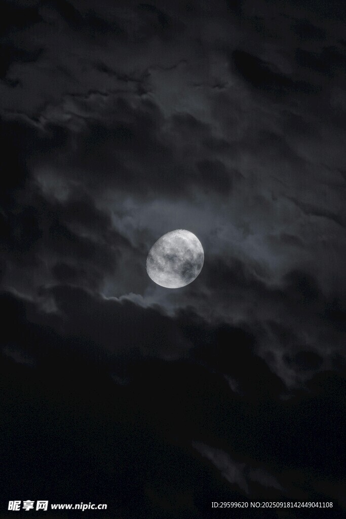 夜空中朦胧的皎洁明月