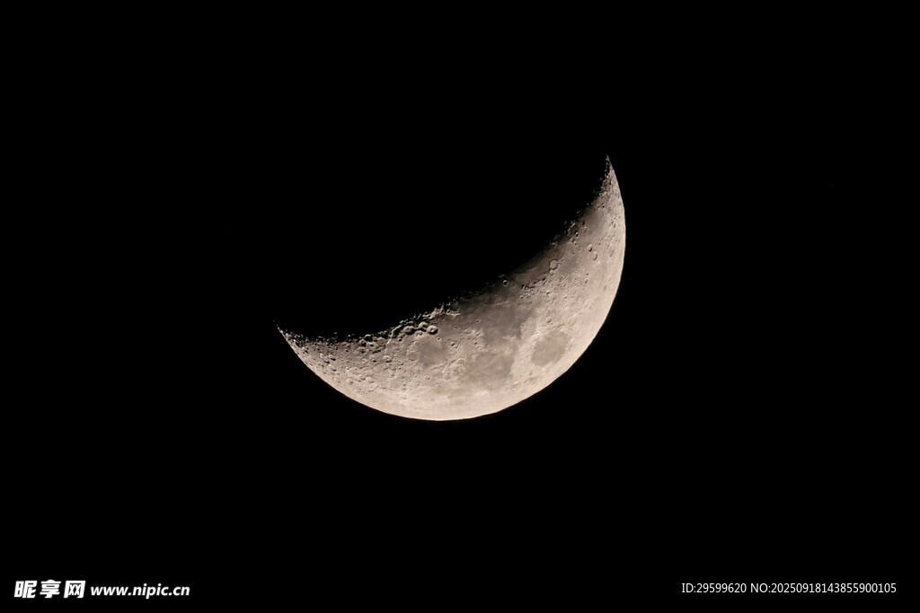 弯弯新月悬于夜空