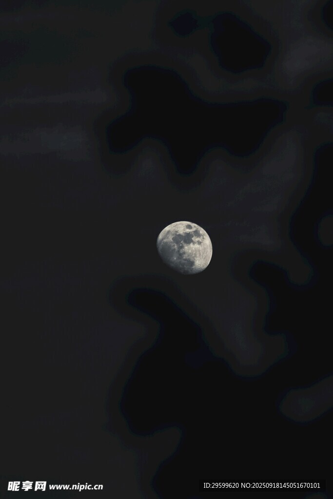 夜空中的朦胧月亮