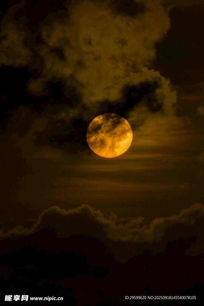 夜空中的金黄圆月