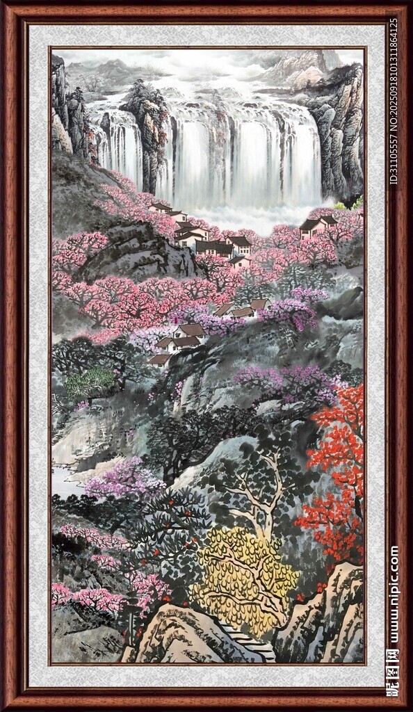 山水繁花国画