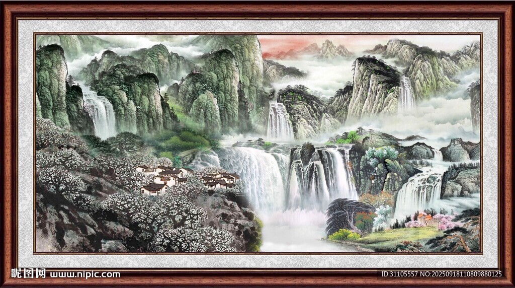 山水瀑布国画景观