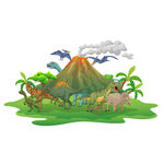 史前恐龙与火山景观