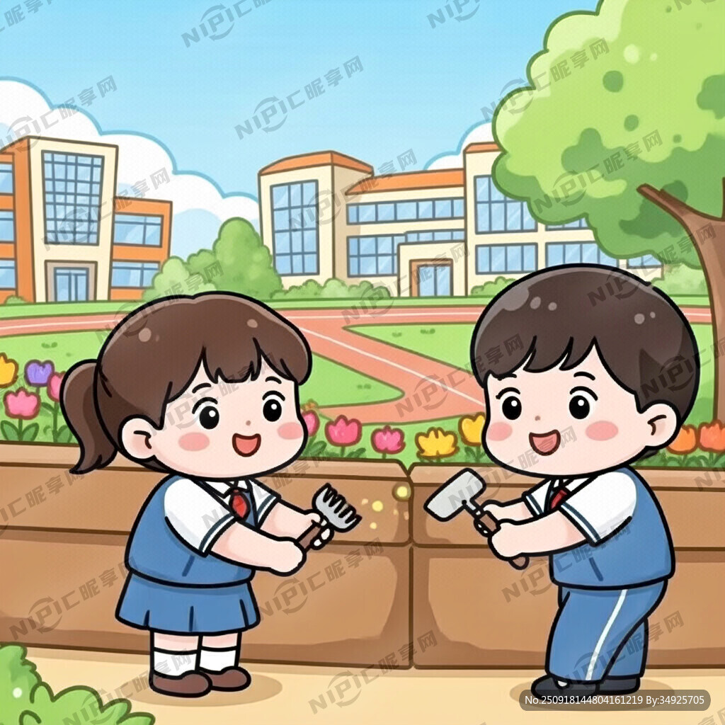 小学校园卡通人物校园花栏修补