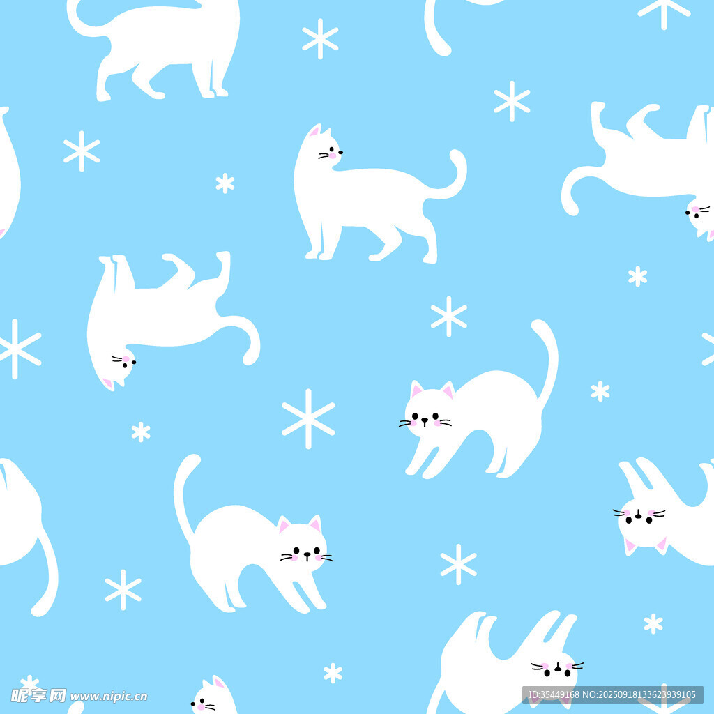 蓝色背景可爱猫咪图案