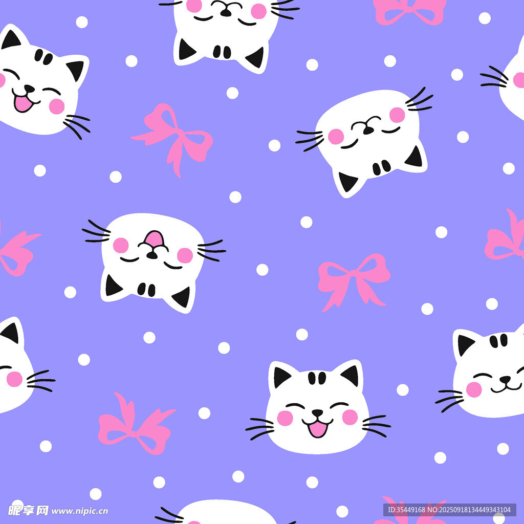 可爱猫咪紫色波点图案