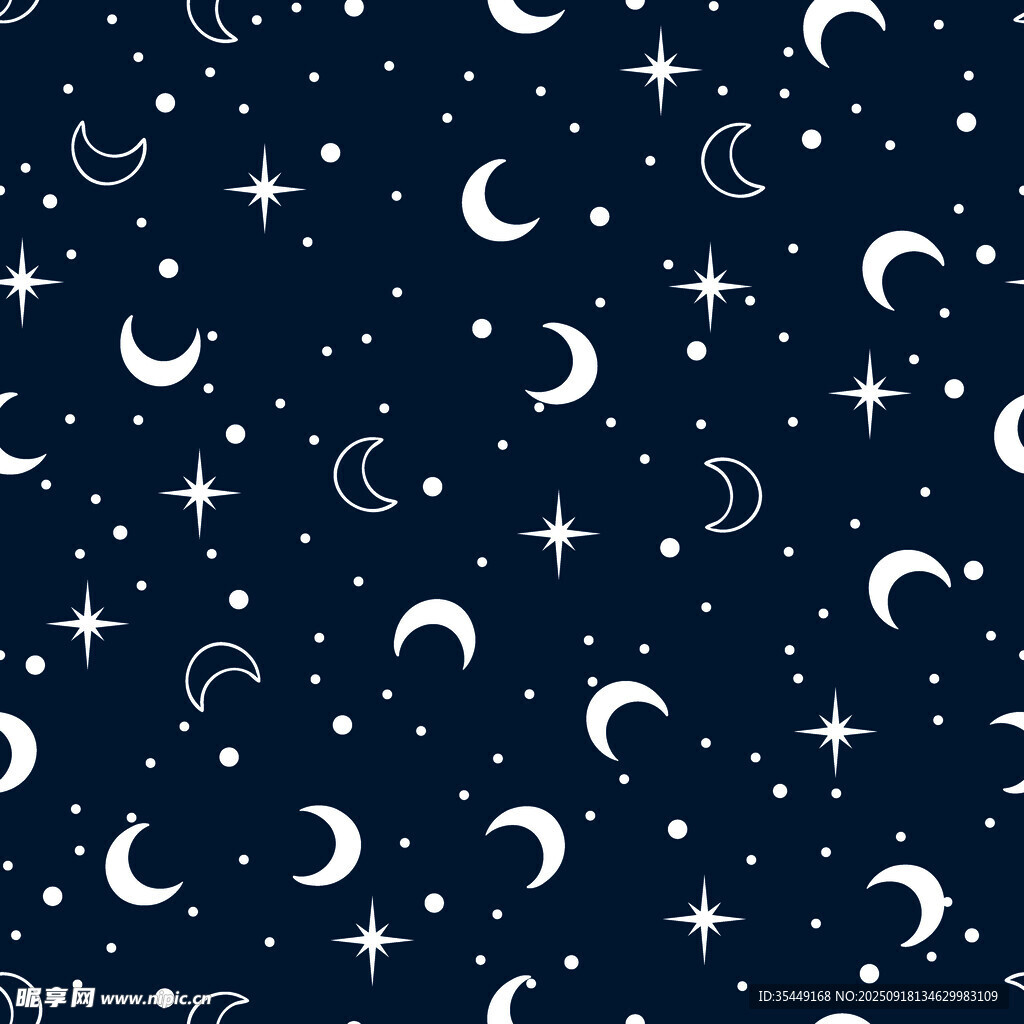 星空月亮星星无缝图案