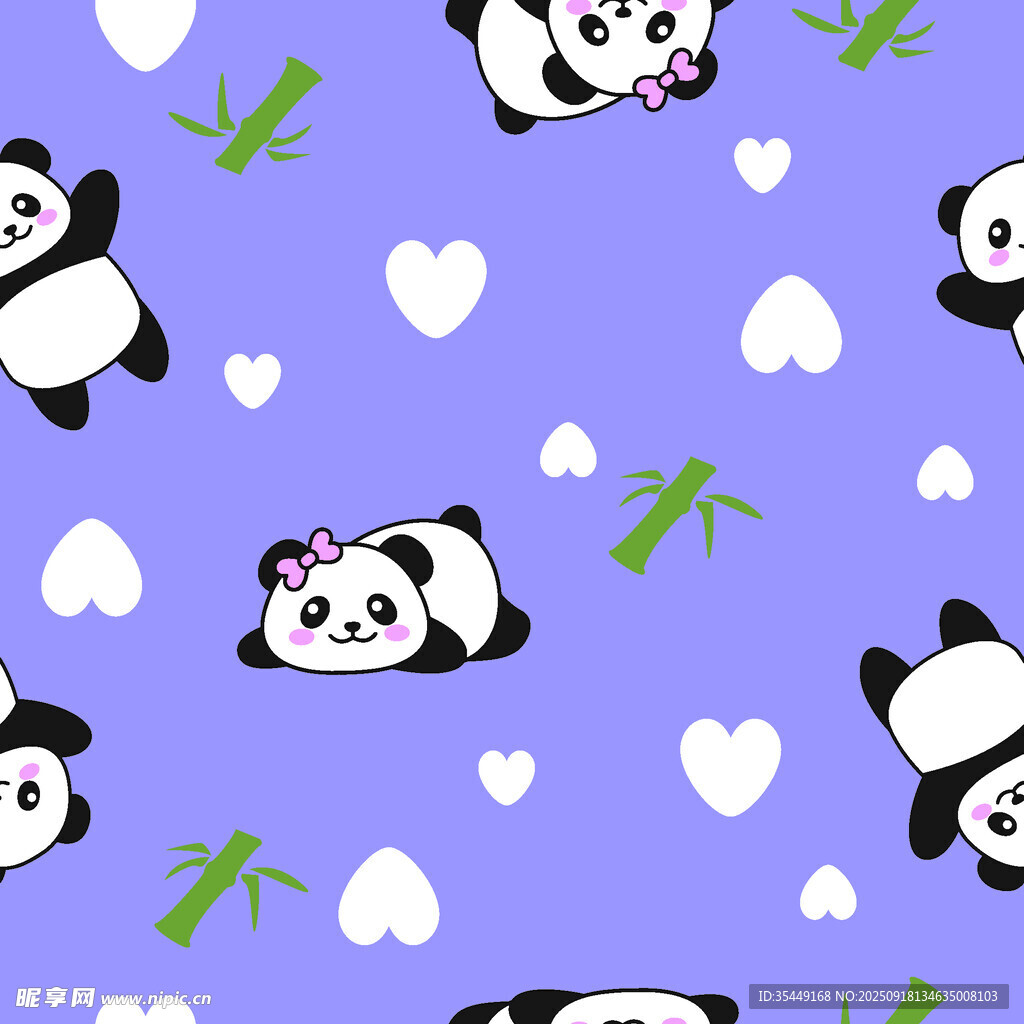 熊猫爱心图案的梦幻背景