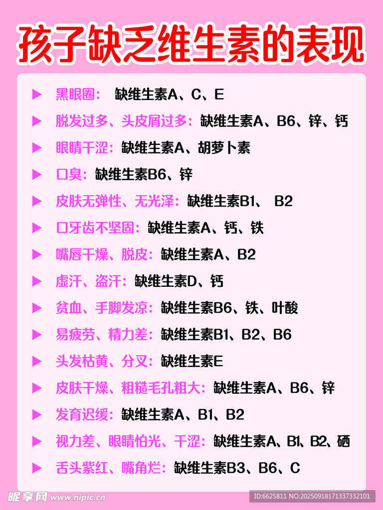 孩子缺乏维生素的表现