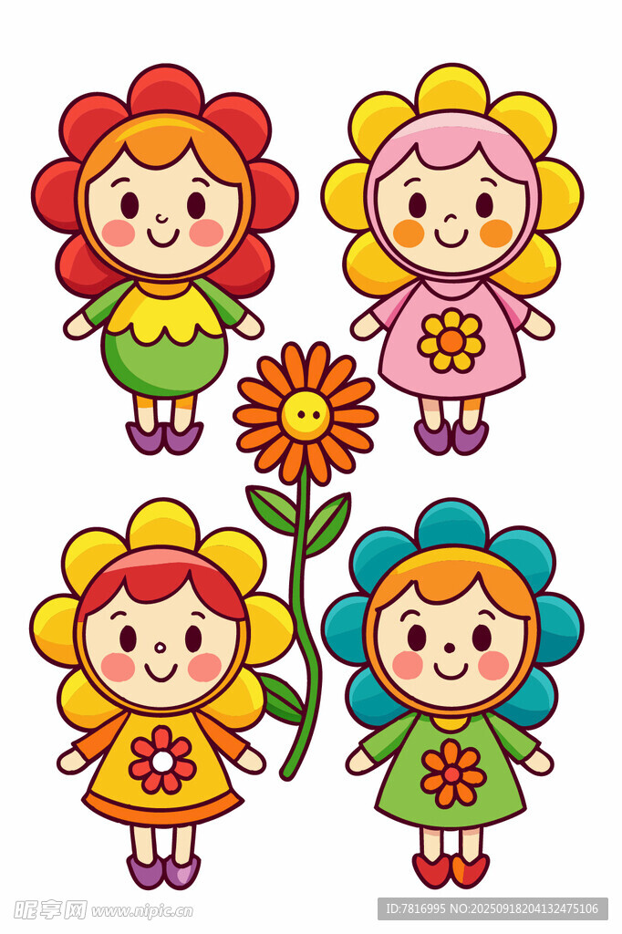 可爱花朵女孩插画