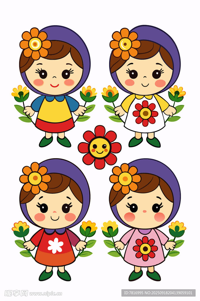 俄罗斯套娃插画可爱花朵伴
