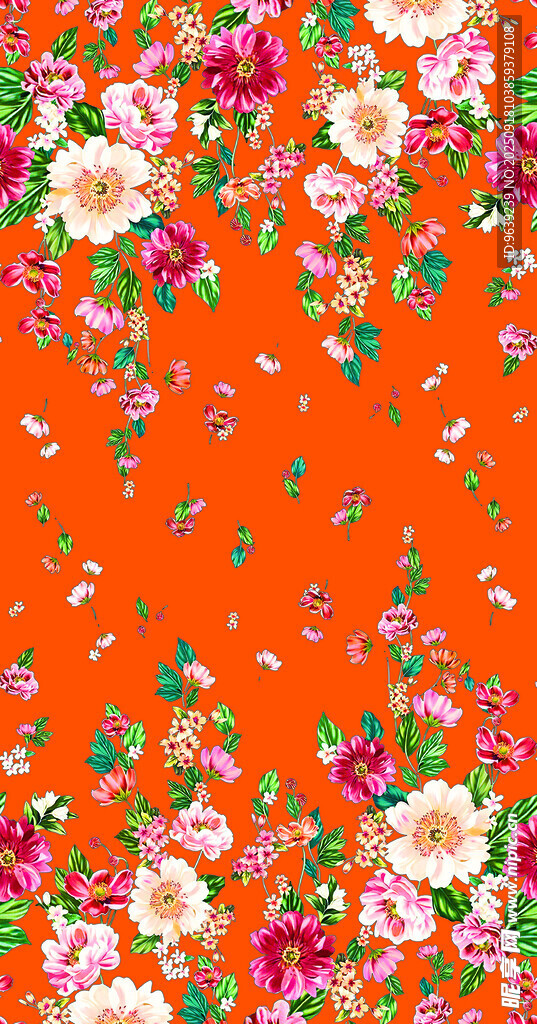 橙底繁花图案设计