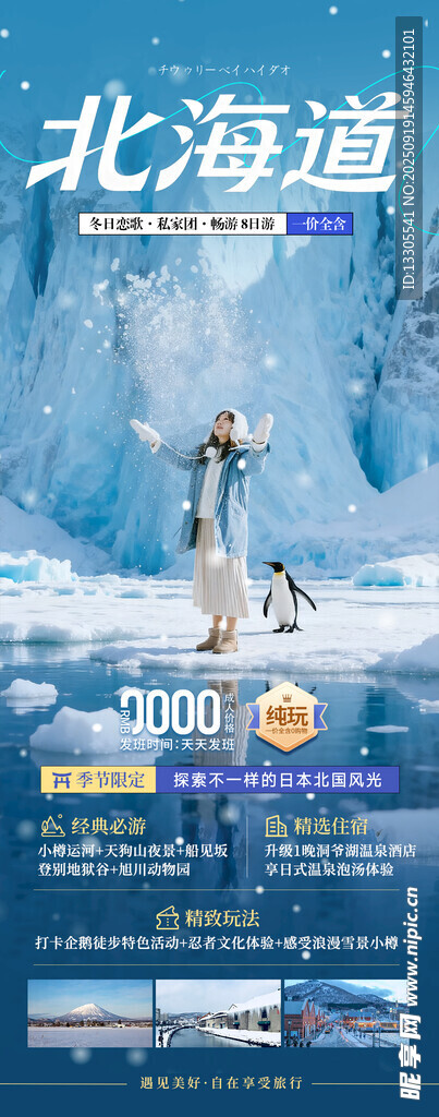 冬季蓝色北海道旅游冰雪海报